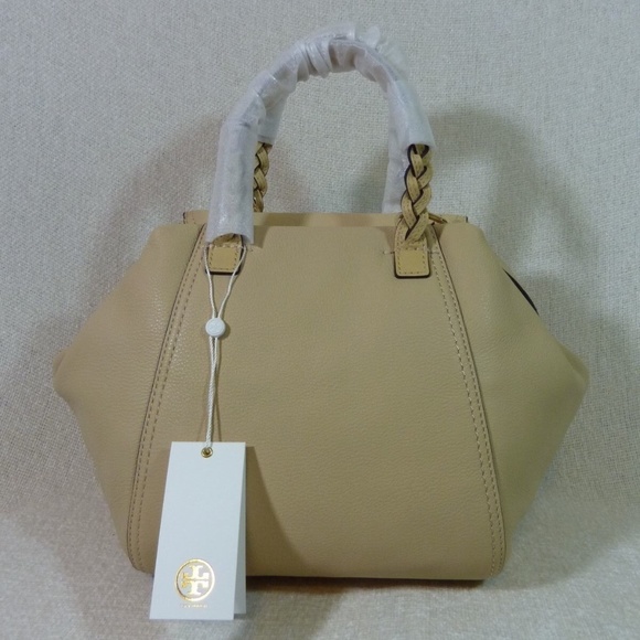 NEW Tory Burch Half-Moon Sand Dune Beige Leather Small Satchel/Crossbody Bag - Picture 5 of 13